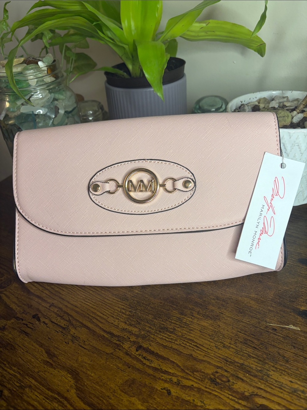 Marilyn Monroe Soft Pink Logo Flap Clutch with Gold Accent